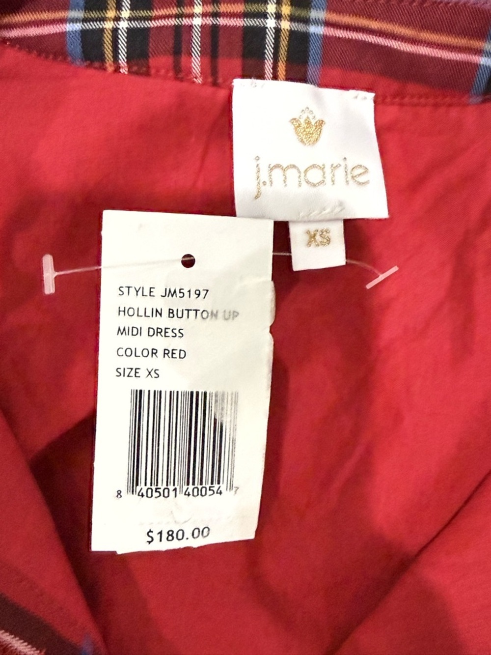 J. MARIE XS HOLLIN BELTED SHORT SLEEVE MIDI DRESS RED TARTAN PLAID NWT $180 - Picture 10 of 15